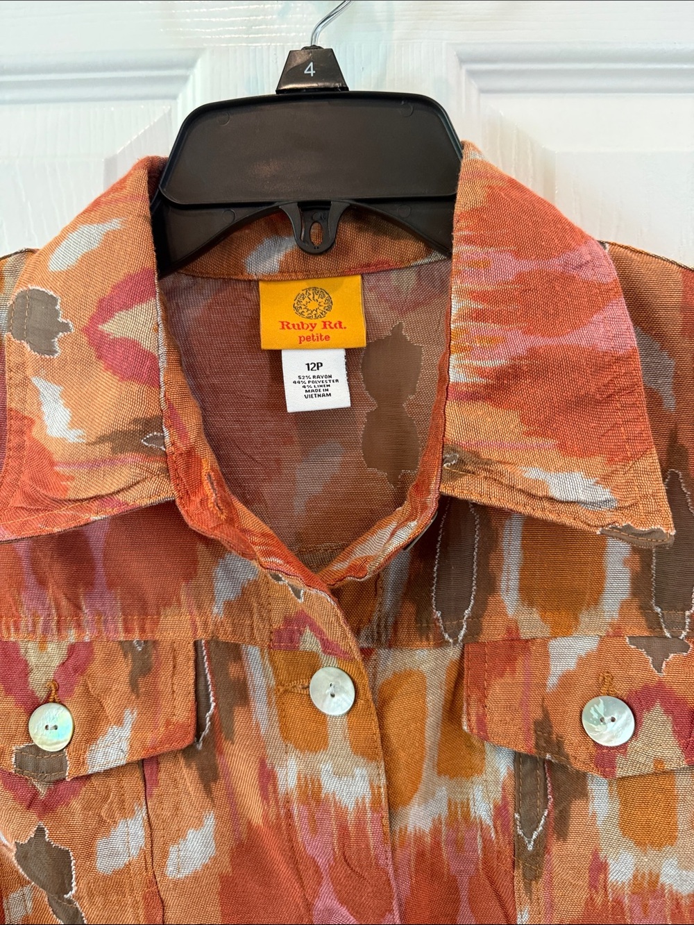 Ruby Rd. Rust Multi Ikat-Print Button Front Jacket - Picture 2 of 9